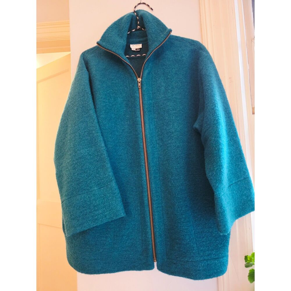Go Lightly Boiled Wool Jacket Teal – Size 1 (M/L) Made in USA Lagenlook Artisan